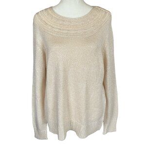 Carolyn Taylor women's size large long sleeve rounded neck ivory stretch sweater